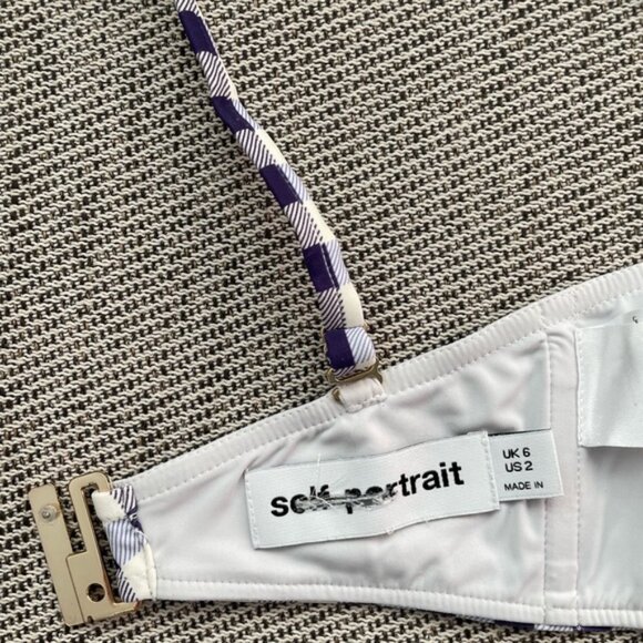 NEW Self-Portrait Navy Gingham Bikini Top & Bottom Removable Strap | US 2 UK 6 - Picture 11 of 12